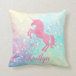 Personlig Rosa Glitter Unicorn och Rainbow Kudde
