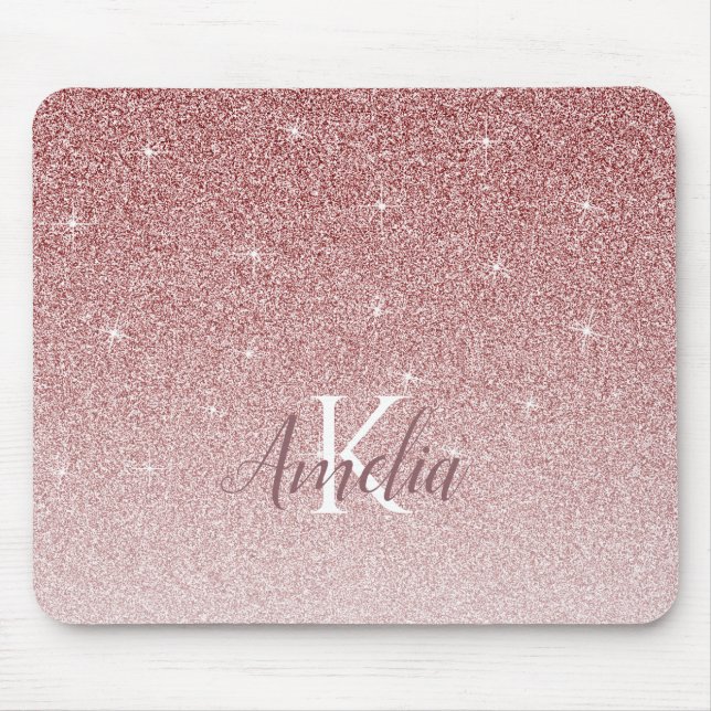 Personlig Rosa Gnistra Glitter Monogram Musmatta (Framsidan)