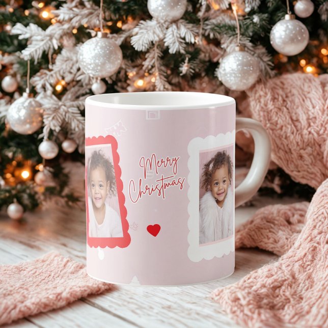 Personlig rosa God Jul-foto | Fa La La Kaffemugg (Skapare uppladdad)