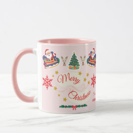 Personlig Rosa God jul Santa Sleigh Mugg
