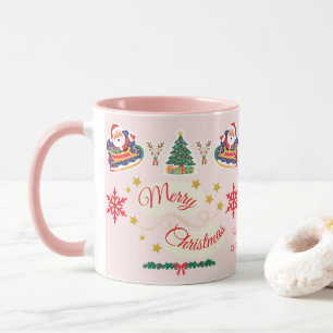 Personlig Rosa God jul Santa Sleigh Mugg