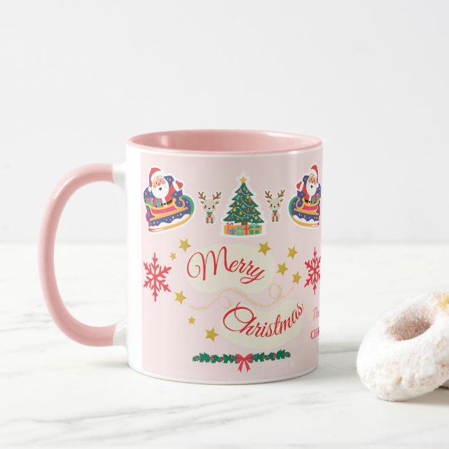 Personlig Rosa God jul Santa Sleigh Mugg (Med munk)