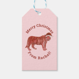 Personlig Rosa God jul Santa Tiger Presentetikett