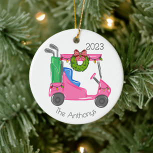 Personlig Rosa Golf Cart-Ljuset Julgransprydnad Keramik