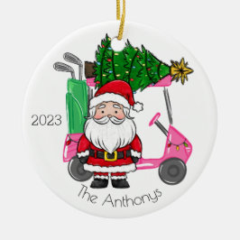 Personlig Rosa Golf Cart Santa Julgran Julgransprydnad Keramik