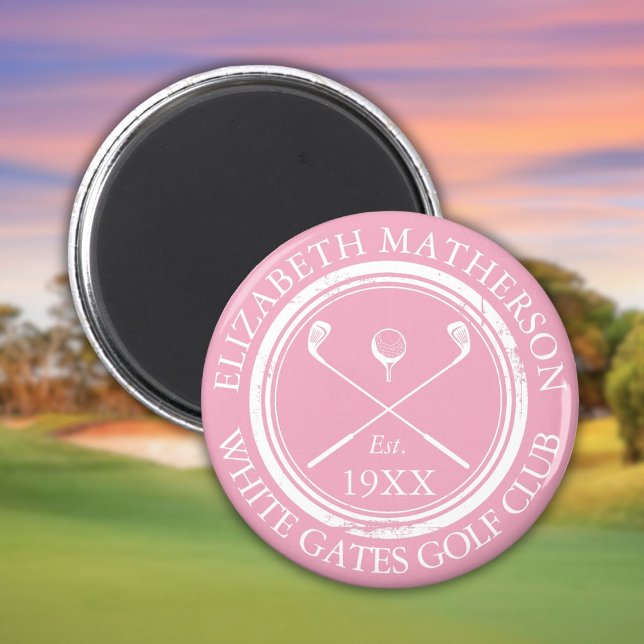 Personlig rosa golfklubbnamn magnet (Personalized Pink Golf Club Name Magnet)