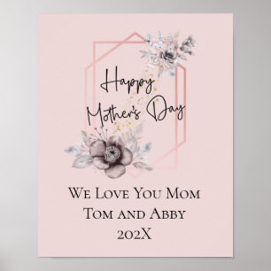 Personlig rosa grå blomsterpresent till mors dag poster