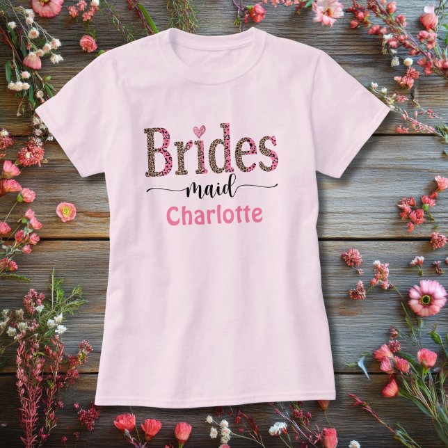 Personlig Rosa Grå Leopardtryck Brudtärna  T Shirt (Bridesmaid pink leopard print personalized T-shirt )
