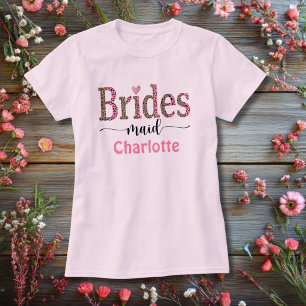 Personlig Rosa Grå Leopardtryck Brudtjänst T Shirt