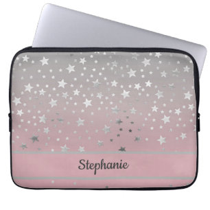 Personlig Rosa Grå Stjärnor Ombre Stylish Chic  Laptop Fodral