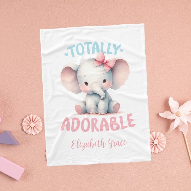 Personlig Rosa Grått Baby Elephant Gift Baby Fleecefilt (Baby Elephant Pink Gray Totally Adorable Personalized Baby Blanket Fleece for baby girl)