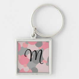 Personlig-rosa-grått-molekyler, nyckelkedja fyrkantig silverfärgad nyckelring