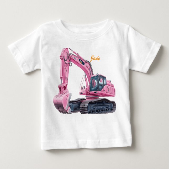 Personlig rosa grävmaskin för småbarn t shirt (Framsida)