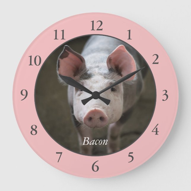 Personlig Rosa Gris Large Clock Stor Klocka (Framsida)