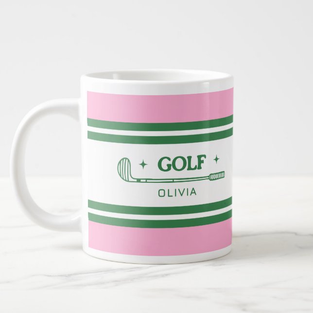 Personlig Rosa & Grönt Golf-Anpassningsbar Jumbo Mugg (Vänster)