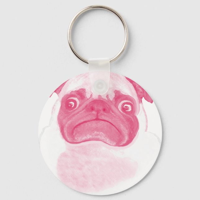Personlig ROSA Grumpy Puggy Nyckelring (Framsida)