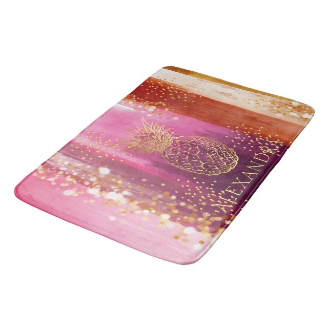 Personlig Rosa Guld Ananas Glitter Badrumsmatta (Vinklad)