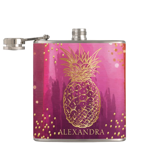 Personlig Rosa Guld Ananas Glitter Fickplunta (Öppnad)