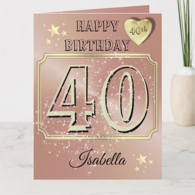 Personlig Rosa Guld Anpassad 40-års Födelsedags Ko Kort (Framsida)