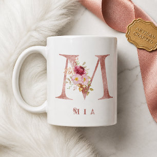 Personlig Rosa Guld Blomma Bokstav M Monogram Kaffemugg