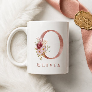 Personlig Rosa Guld Blomma Bokstav O Monogram Kaffemugg
