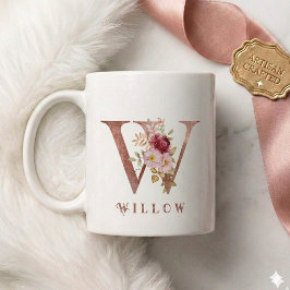 Personlig Rosa Guld Blomma Bokstav W Monogram Kaffemugg