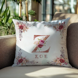 Personlig Rosa Guld Blomma Bokstav Z Monogram Kudde