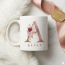 Personlig Rosa Guld Blommig Bokstav A Monogram