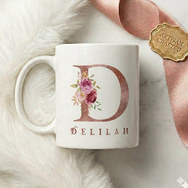 Personlig Rosa Guld Blommig Bokstav D Monogram Kaffemugg