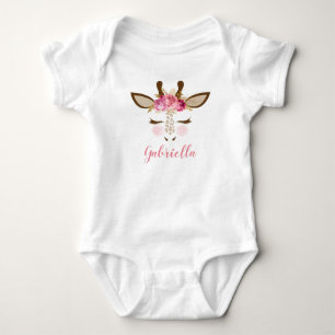 Personlig Rosa Guld Blommig Giraff Ansikte T Shirt