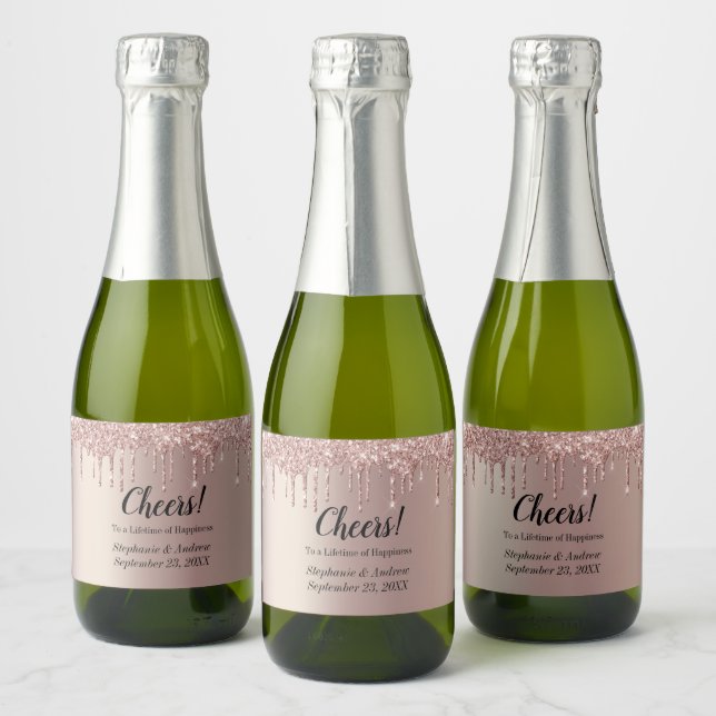 Personlig Rosa Guld Droppande Glitter Bröllop  (Flaskor)