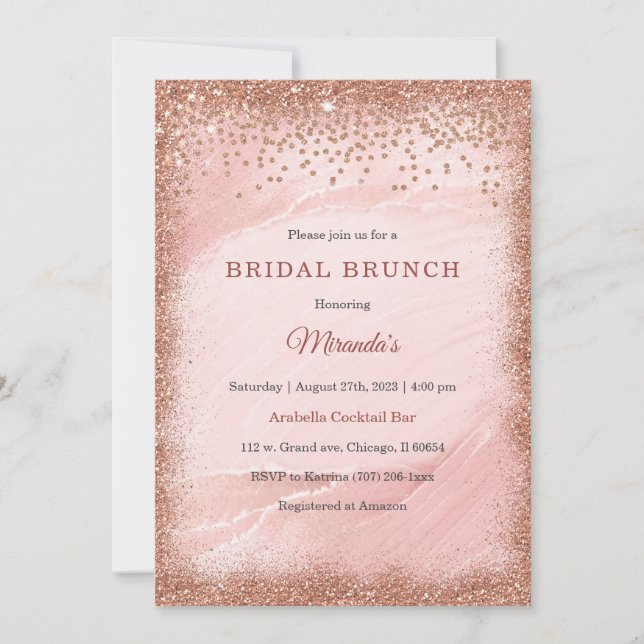Personlig Rosa Guld Glitter Bröllopsbrunch Inbjudningar (Framsida)