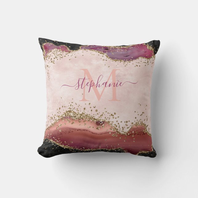 Personlig  Rosa Guld Glitter Girly Agate Kudde (Framsida)