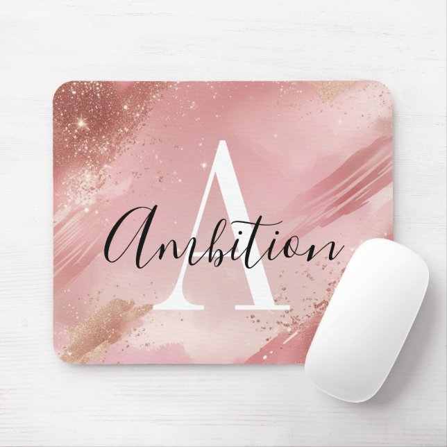 Personlig Rosa Guld Glitter Musmatta – Monogram (Med mus)