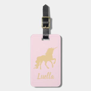 Personlig rosa guld Kids Unicorn-resetagg Bagagebricka