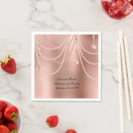 Personlig Rosa Guld Pärlor Diamant Bling Bröllop Pappersservett