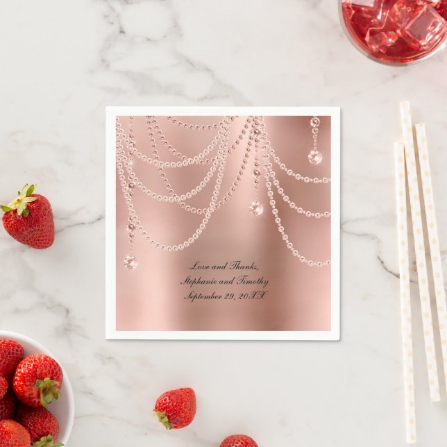 Personlig Rosa Guld Pärlor Diamant Bling Bröllop Pappersservett (Insitu)