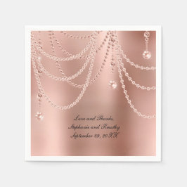 Personlig Rosa Guld Pärlor Diamant Bling Bröllop Pappersservett