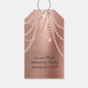 Personlig Rosa Guld Pärlor Diamant Bling Bröllop Presentetikett