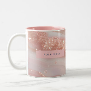 Personlig Rosa Guldmarmor Glitter Två-Tonad Mugg