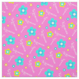 Personlig rosa gult aqua white namn mönster tyg