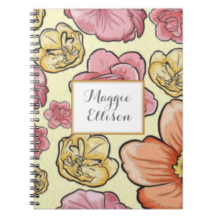 Personlig Rosa Gult Orange Blommigt Journal Anteckningsbok Med Spiral