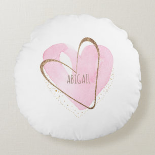 Personlig Rosa Heart Glam White Girl Rund Kudde