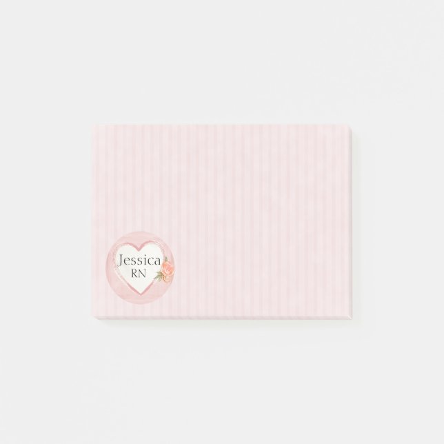Personlig Rosa Heart & Ro Nurse, RN Post-it Block (Framsida)
