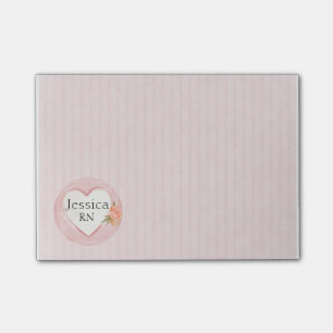Personlig Rosa Heart & Ro Nurse, RN Post-it Block