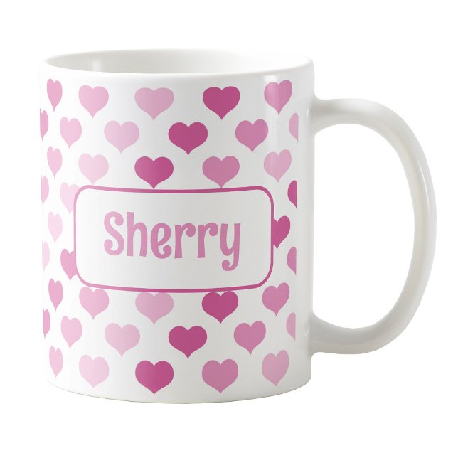 Personlig Rosa Hearts Mugg (Personalized Pink Hearts Mug at Amy's Coffee Mugs on Zazzle. )