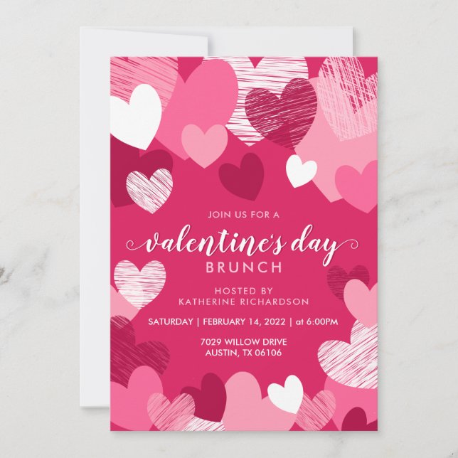 Personlig Rosa Hearts Valentine Day Brunch Inbjudningar (Framsida)