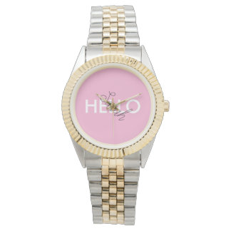 Personlig Rosa "Hej" armur med Anpassningsbar Armbandsur