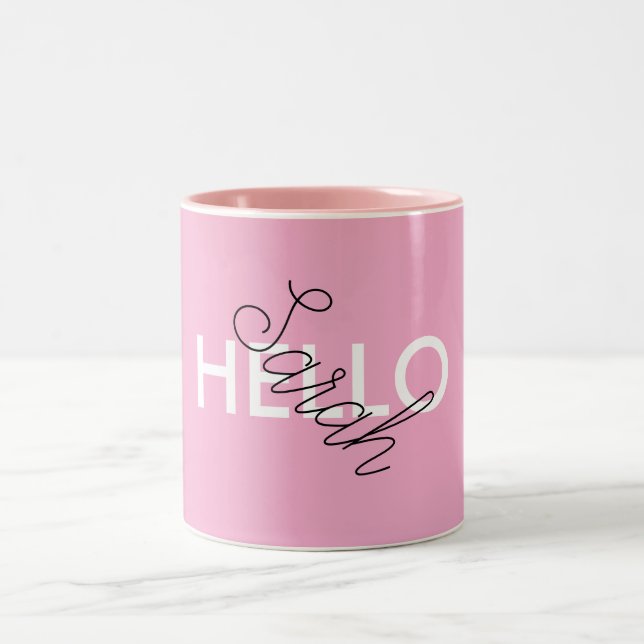 Personlig Rosa "Hej" Mugg med Anpassningsbar (Center)
