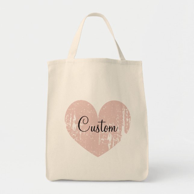 Personlig rosa hjärta-handla-totebag tygkasse (Framsidan)